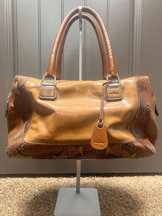 Cole Haan Handbags - Cole Haan Snakeskin Brown Purse with Orange Interior